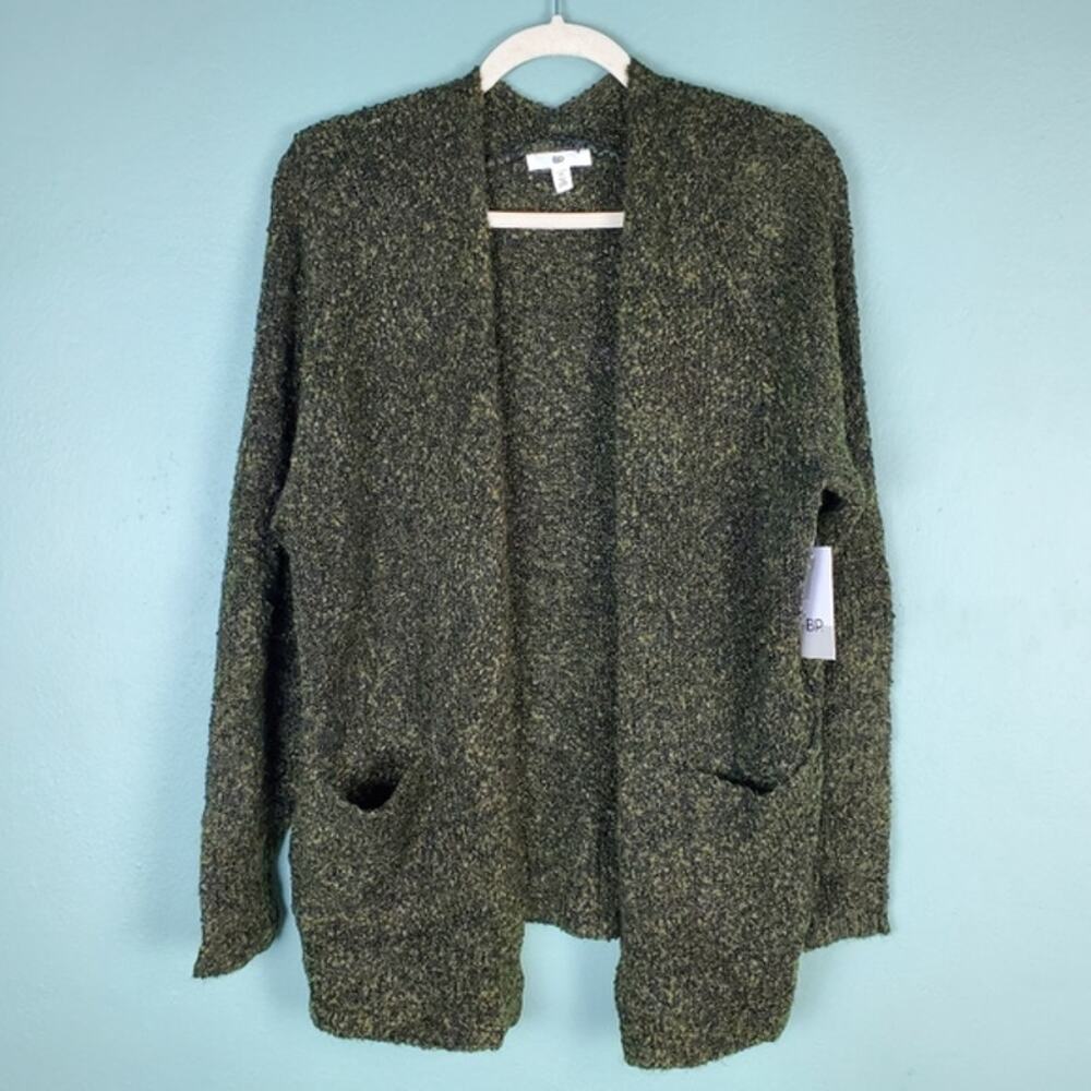 BP Boucle Open Sweater Cardigan Olive Dark Black Marl Size Medium